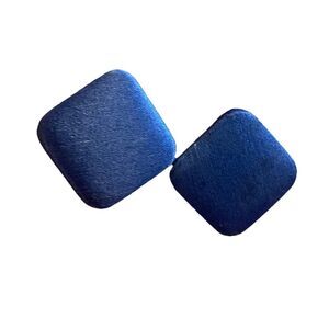 Vtg 1980s Royal Blue Satin Fabric Button Earrings Square Geometric Studs Retro
